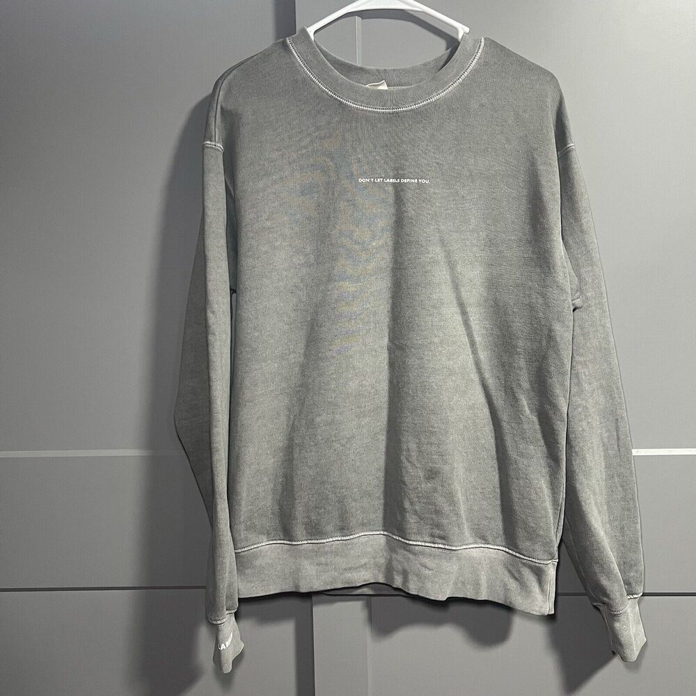 Unlabeled Brand Pigment Wash L/S Crewneck Sweatshirt Ash Gray Small *Stained*